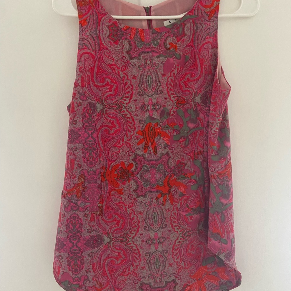 CAbi Pink and Red Paisley Blouse
